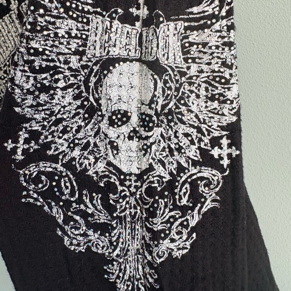 Vocal USA Rebel Rock Black Hooded Thermal Studded Wing Skull Y2K - Picture 4 of 6